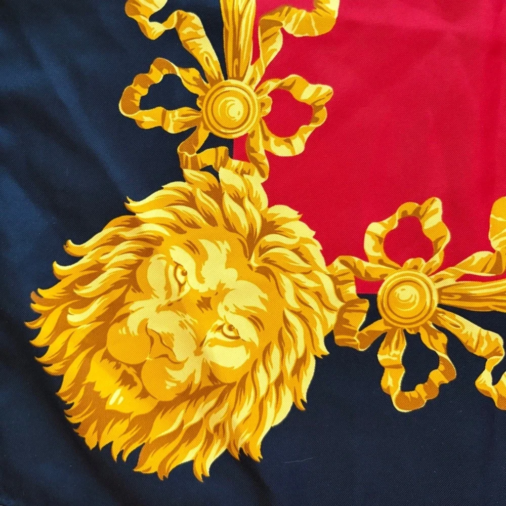 Gianfranco Ferre Silk Scarf Red Gold Baroque Lion Cherub Angels Lyre 34x34